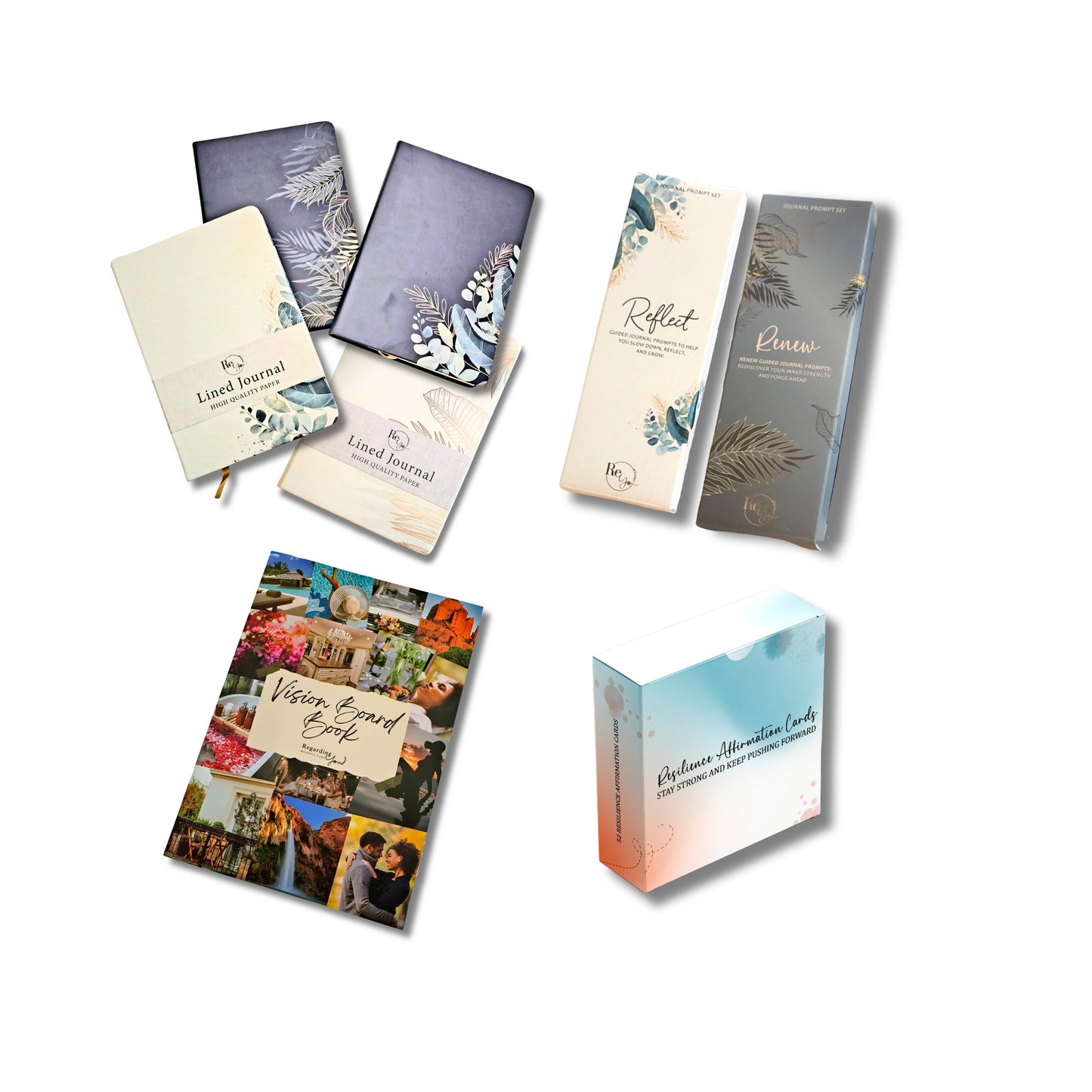 Ultimate Entrepreneurial Bundle - Journal, Journal Prompts, Vision Board Book, and Resilience Affirmation Cards